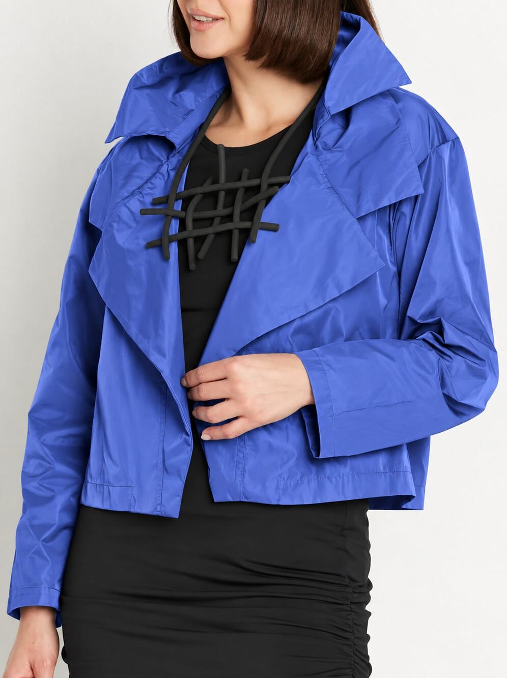 Planet By Lauren G Womens Jacket OS Triple Collar Royal Blue Cropped Made in USA